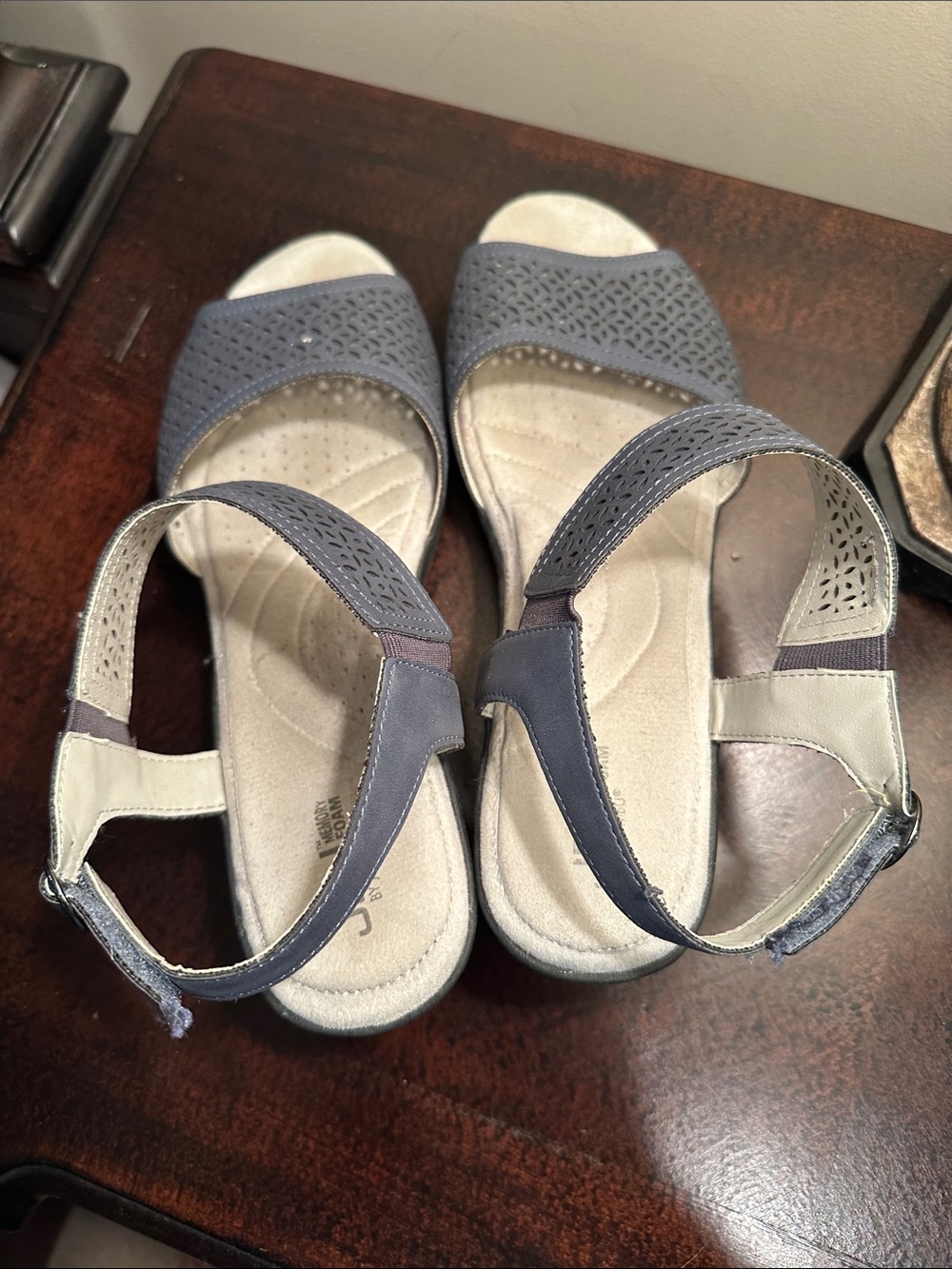 JBU Gray Perforated Slingback Sandals